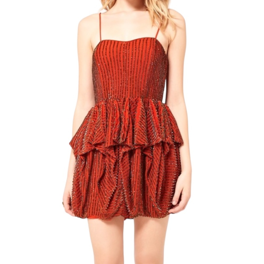 FRENCH CONNECTION Samara Sequin Strapless Mini Dress, Red (69 Sierra ), Size 6